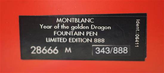 A Montblanc Year of The Golden Dragon limited edition 888 fountain pen,
